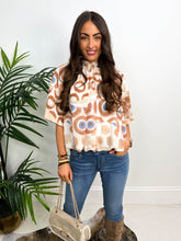 The Ophelia - Peacock Print Short Balloon Sleeve Blouse