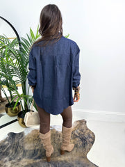 The Paisley - Tartan Print Pocket Oversized Denim Shirt