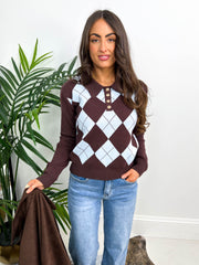 The Perry - Argyle Print Long Sleeve Knitted Polo