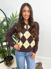 The Perry - Argyle Print Long Sleeve Knitted Polo