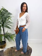 The Nora - Embroidered Ruffle V-Neck Blouse