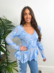 The Rosa - Satin Floral Detail Mesh Blouse