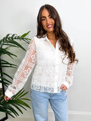The Brianna - Broderie Anglaise Long Sleeve Shirt