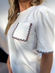 The Kyra - Embroidered Detail Pocket and Sleeve T-shirt