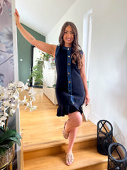 The Yasmin - Black Mini Dress with Denim Detailing