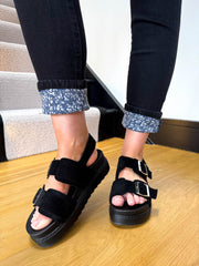 The Petal - Ditsy Floral Cuff Detail Black Jeans
