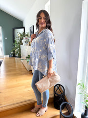 The Sam - Striped Gold Embroidered Floral Shirt