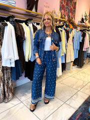 The Rachel - Pattered Denim Wide Leg Trouser