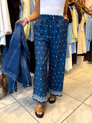 The Rachel - Pattered Denim Wide Leg Trouser