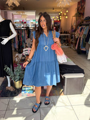 The Becca - Faux Denim Tiered Mini Dress