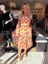 The Nicole - Orange Bold Floral Tiered Midi Dress