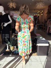 The Nicole - Mint and Pink Watercolour Floral Tiered Midi Dress