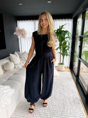 The Skylar - Linen Cuffed Sleeveless Jumpsuit