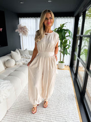 The Skylar - Linen Cuffed Sleeveless Jumpsuit