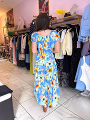 The Taylor - Blue Floral Print Tiered Maxi Dress