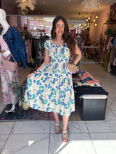 The Nicole - Blue and Teal Floral Print Midi Dress