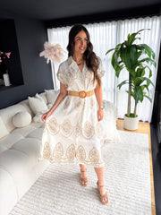 The Robyn - Gold Embroidered Shirt Dress