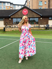 The Taylor - Pink Floral Print Tiered Maxi Dress