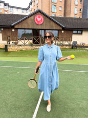The Nate - Denim Dart Waist Midi Dress