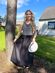 The Mika - Striped Cowl Neck Fine Crotchet Maxi Dress