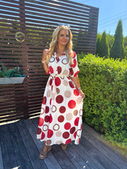 The Demi - Circle Print Tie Shirt Maxi Dress