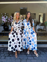 The Demi - Circle Print Tie Shirt Maxi Dress