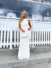 The Ariana - Sequin Halter Cowl Neck Maxi Dress