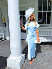 The Joanna - Blue Satin Twist Maxi Dress