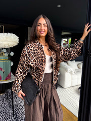The Leah - Natural Leopard Mesh Bomber