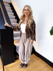 The Leah - Satin Leopard Bomber Jacket