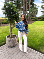 The Leah - Denim Floral Broidery Anglaise Bomber Jacket