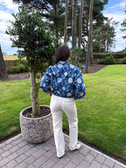 The Leah - Denim Floral Broidery Anglaise Bomber Jacket