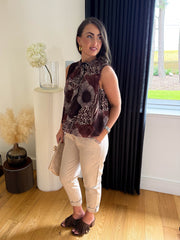 The Sally - Animal Print Mock Neck Bubble Hem Blouse
