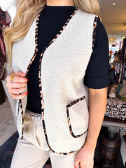 The Lily - Leopard Print Trim Faux Shearling Waistcoat