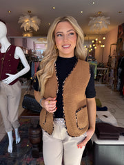 The Lily - Leopard Print Trim Faux Shearling Waistcoat