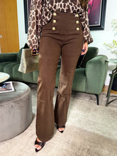 The Mabel - Brown Gold Button Detail Flared Jeans