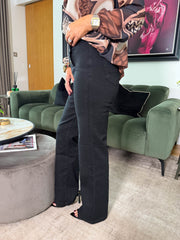 The Mabel - Black Gold Button Detail Flared Jeans