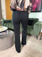 The Mabel - Black Gold Button Detail Flared Jeans
