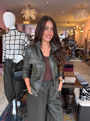 The Tabby PU - Tie Waist Bomber Jacket