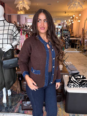 The Catherine - Denim Trim Knitted Cardigan