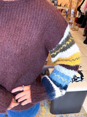 The Juniper - Chocolate Striped Balloon Sleeve Knit