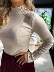 The Phoebe - Gold Button Detail Ribbed Knit