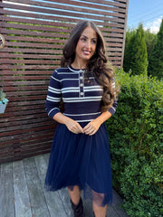 The Valentina - Navy Stripe Knitted Top Tulle Skirt Dress