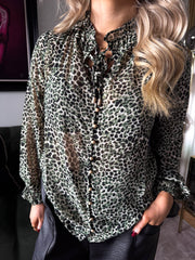 The Julia - Khaki Micro Spotted Balloon Sleeve Blouse