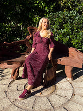 The Lucy - Wine Ruffle Collar Polka Dot Midi Dress