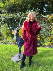 The Giana - Wine Faux Fur Collar & Cuff Coat