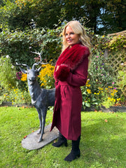 The Giana - Wine Faux Fur Collar & Cuff Coat