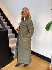 The Lesley - Khaki Quilted Maxi Coat