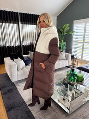The Cody - Chocolate and Boucle Padded Maxi Coat