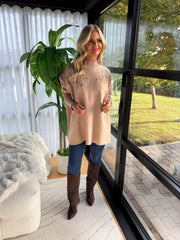 The Paula - Leaf Embroidery Sequin Beige Knit